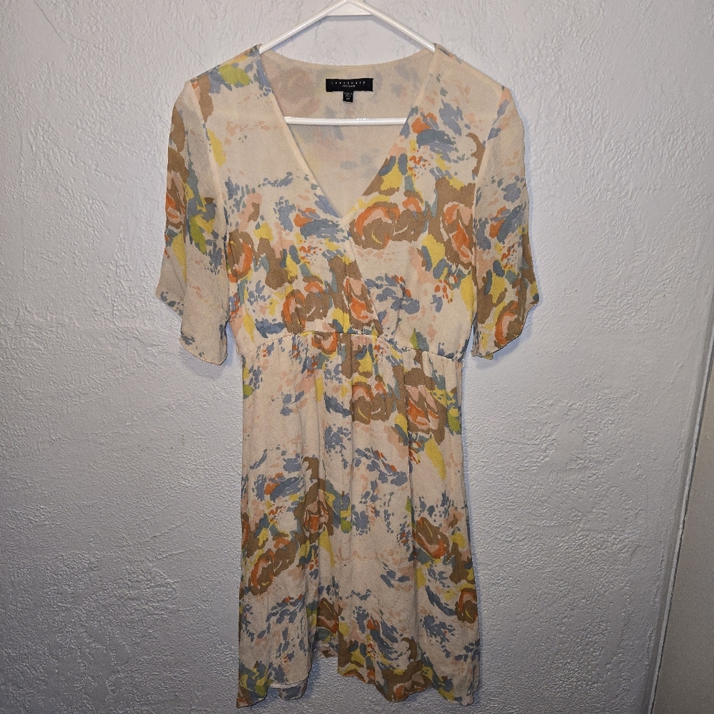 Sanctuary Multicolor Floral Flutter Sleeve V Neck Fairy Midi Dress. Size Medium
